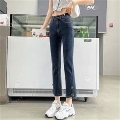 外贸女士牛仔9分裤常熟世界服装中心 赶集绣花女高腰7分裤网店货源