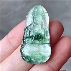 緬甸天然A貨翡翠成品玻璃種飄花觀音鑲嵌件吊墜玉質(zhì)細(xì)膩一物一證