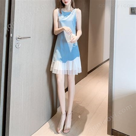 品牌折扣无袖连衣裙女装尾货法式超仙小个子裙子走份
